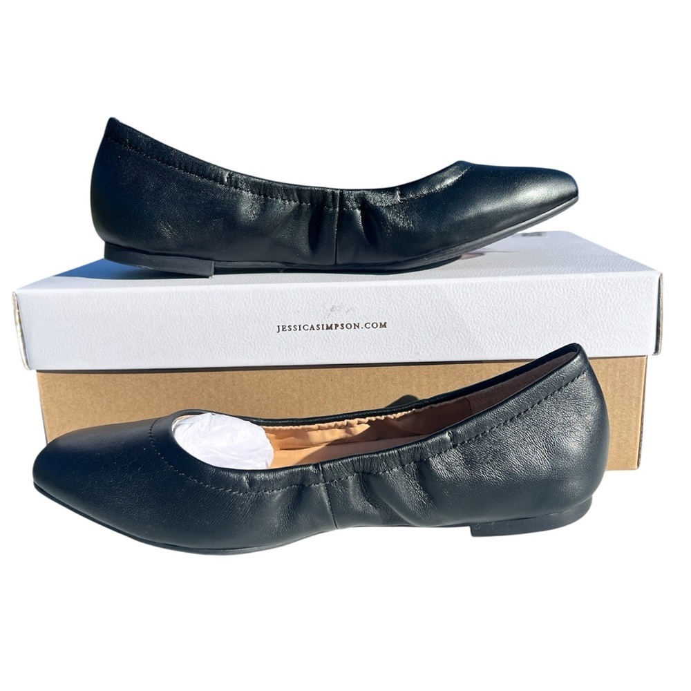 Jessica Simpson Black Leather Pointed Ballet Flats